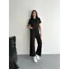 Osy Modal Yumuşak Dokulu Kumaş Kısa Kollu Yakalı T-shirt Pantalon ikili Takım- Siyah