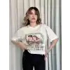Oversize Beyaz baskılı crop tişört