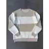 Parçalı Bisiklet Yaka Baskılı SweatShirt - Bej