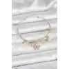 Pembe Kelebek Charmlı Gold Renk Kadın Bileklik