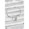 Pembe Kelebek Charmlı Gümüş Renk Kadın Bileklik