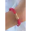 Pembe Renk Zirkon Taşlı Deri Çoklu Bileklik