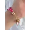 Pembe Renk Zirkon Taşlı İpli Çoklu Bileklik