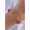 Pembe Renk Zirkon Taşlı Metal Aksesuarlı İpli Çoklu Bileklik