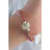 Pembe Renk Zirkon Taşlı Püskül Detay Deri Çoklu Bileklik