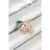 Pembe Ve Yeşil Zirkon Taşlı 3D Eriyen Kalp Figürlü Gold Renk Kadın Broş
