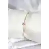 Pembe Zirkon Taşlı Kalp Model Gold Renk Kadın Bileklik