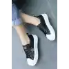 Piata Siyah Cilt Beyaz Tabanlı Bağcıklı Spor Ayakkabı
