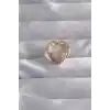 Pirinç Ayarlamalı Gold Renk Zirkon Taşlı Bombeli Kalp Yüzük