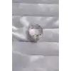 Pirinç Ayarlamalı Gümüş Renk Zirkon Taşlı Bombeli Kalp Yüzük