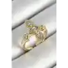 Pirinç Beş Taş Trend Figür Zirkon Taşlı Gold Renk Ayarlanabilir Kadın Yüzük