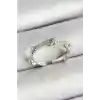 Pirinç Düğüm Figürlü Zirkon Taşlı Gümüş Renk Ayarlanabilir Kadın Yüzük