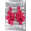 Pirinç Fuşya Renk Sallantılı Yaprak Model Küpe