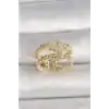 Pirinç Gold Renk 2Li Zincir Zirkon Taşlı Yıldız Figür Kadın Yüzük