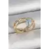 Pirinç Gold Renk 2Li Zirkon Taşlı Mavi Yıldız Figür Ayarlanabilir Kadın Yüzük