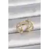 Pirinç Gold Renk Ayarlanabilir Zirkon Taşlı İncili Yıldız Model Kadın Yüzük