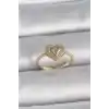Pirinç Gold Renk Ayarlanabilir Zirkon Taşlı Kalp Model Kadın Yüzük