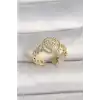 Pirinç Gold Renk Ayarlanabilir Zirkon Taşlı Kalp Model Kadın Yüzük