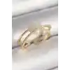 Pirinç Gold Renk Beyaz Kristal Kalp Model Zirkon Taş Detay Kadın Yüzük