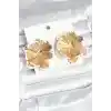 Pirinç Gold Renk Beyaz Mine Detaylı Lotus Kadın Küpe