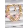 Pirinç Gold Renk Çoklu Pembe Taşlı Kadın Bileklik