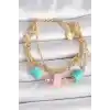 Pirinç Gold Renk Çoklu Zincir Model Mavi Taş Figürlü Kadın Bileklik