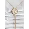 Pirinç Gold Renk Gül Model Asansörlü Kadın Kolye