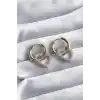Pirinç Gold Renk Halka Gümüş Zirkon Taşlı Kalp Model VİP Seri Kadın Küpe