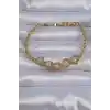 Pirinç Gold Renk İçi Zirkon Taşlı Kalp Figürlü Bileklik