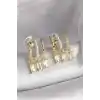 Pirinç Gold Renk İnci Detay Sallantı Zirkon Taşlı Kadın Küpe