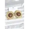 Pirinç Gold Renk Kahverengi Boncuklu Vintage Kadın Küpe