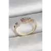 Pirinç Gold Renk Pembe Damla Zirkon Taşlı Ayarlanabilir Kadın Yüzük