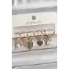 Pirinç Gold Renk Renkli Kelebek Figür Çoklu Figür Kadın Küpe Seti