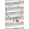 Pirinç Gold Renk Sallantı Kırmızı Zirkon Taşlı Kiraz Figür Charm Kadın Bileklik