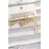 Pirinç Gold Renk Sallantı Kurdele Model Pembe Kare Zirkon Taşlı Kadın Küpe Seti