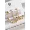 Pirinç Gold Renk Sarmal Yılan Halka Model Zirkon Taşlı Topçuk Detay Kadın Küpe Seti