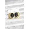 Pirinç Gold Renk Siyah Boncuklu Oval Vintage Kadın Küpe