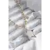 Pirinç Gold Renk Topçuk Zincir Gümüş 3D Yıldız Model Yıldız Detay VİP Kadın Kolye