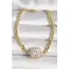 Pirinç Gold Renk Zincir Kare Zirkon Taş Model Xuping VIP Seri Kadın Bileklik
