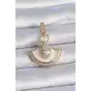 Pirinç Gold Renk Zirkon Taş Detaylı Beyaz Mineli Ajda Charm