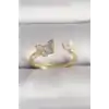Pirinç Gold Renk Zirkon Taş Detaylı Beyaz Mineli Kelebek Model İnci Detay Ayarlanabilir Yüzük