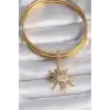 Pirinç Gold Renk Zirkon Taş Detaylı Güneş Model Ajda Charm
