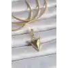 Pirinç Gold Renk Zirkon Taşlı 3D Üçgen Model Ajda Charm