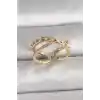 Pirinç Gold Renk Zirkon Taşlı Ayarlanabilir Kadın Yüzük