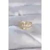Pirinç Gold Renk Zirkon Taşlı Baget Su Yolu Model Ayarlanabilir Yüzük