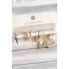 Pirinç Gold Renk Zirkon Taşlı Çoklu Figür Kadın Küpe Seti