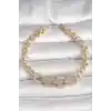 Pirinç Gold Renk Zirkon Taşlı Daire Zincir Model Kadın Bileklik