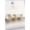 Pirinç Gold Renk Zirkon Taşlı Dorika Model 3Lü Kadın Kombin Küpe