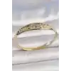 Pirinç Gold Renk Zirkon Taşlı Hilal İşleme Mavi Taşlı Yıldız Detay Kadın Kelepçe