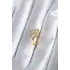Pirinç Gold Renk Zirkon Taşlı Kalp Charm Model Kadın Yüzük
